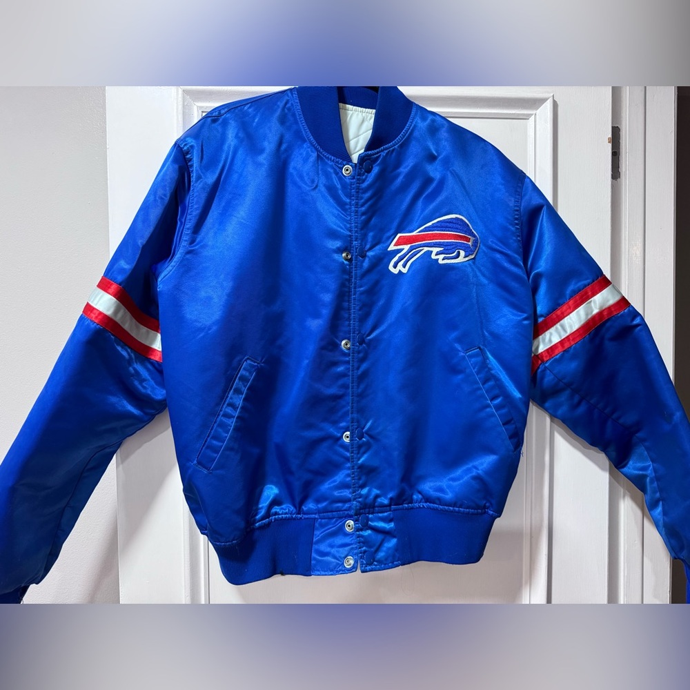 NFL OFFICIAL Queen City Vintage Buffalo Bills Satin NFL Bomber Jacket • LARGE